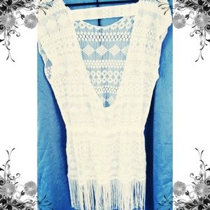 White Lace Fringe multi functional Dress